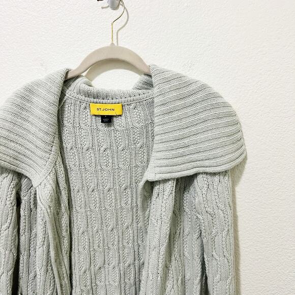 [St. John] Mint Green Open Front Chunky Cable Knit Cardigan Sweater Sz Petite P - Picture 6 of 9
